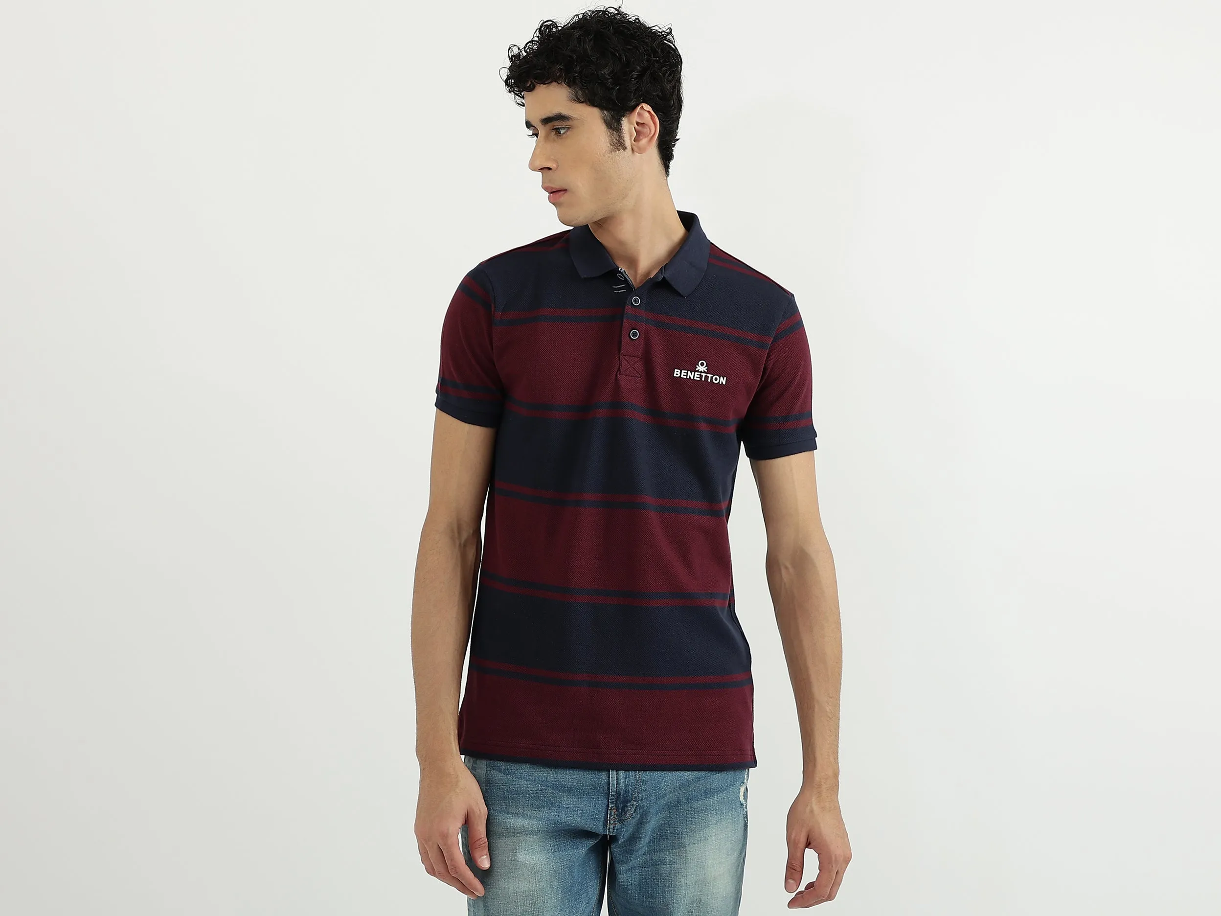 Men Stripe Polo Neck Polo T-Shirt