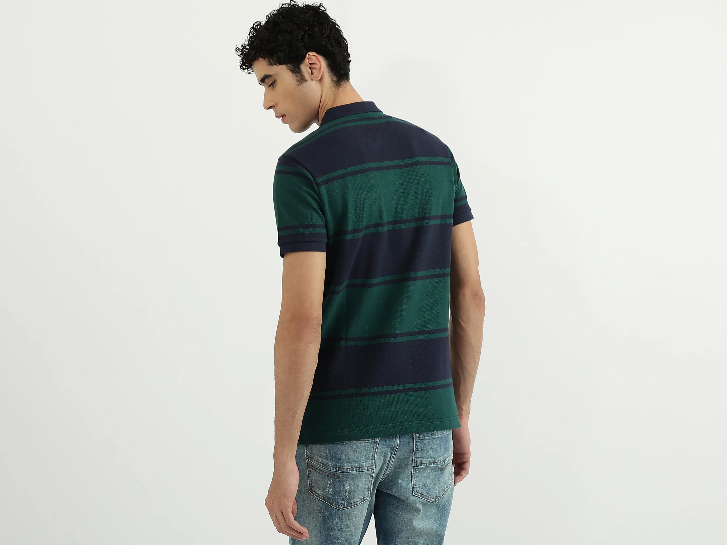 Men Stripe Polo Neck Polo T-Shirt