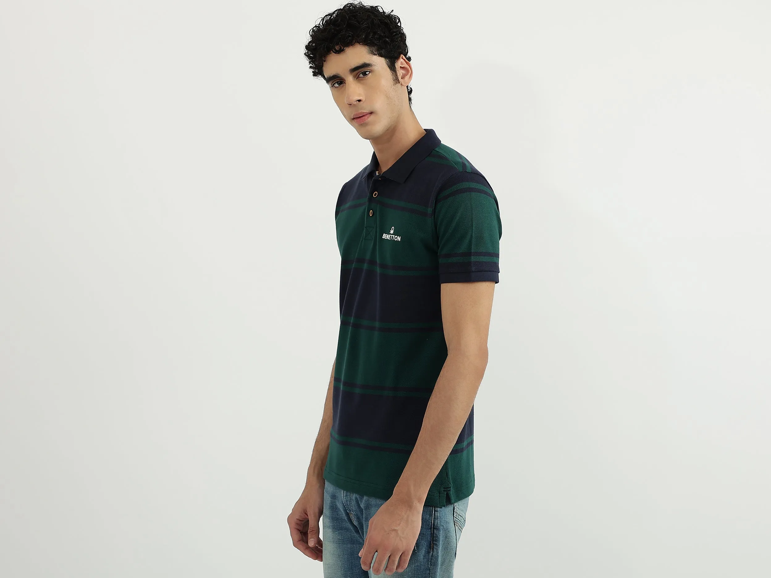 Men Stripe Polo Neck Polo T-Shirt