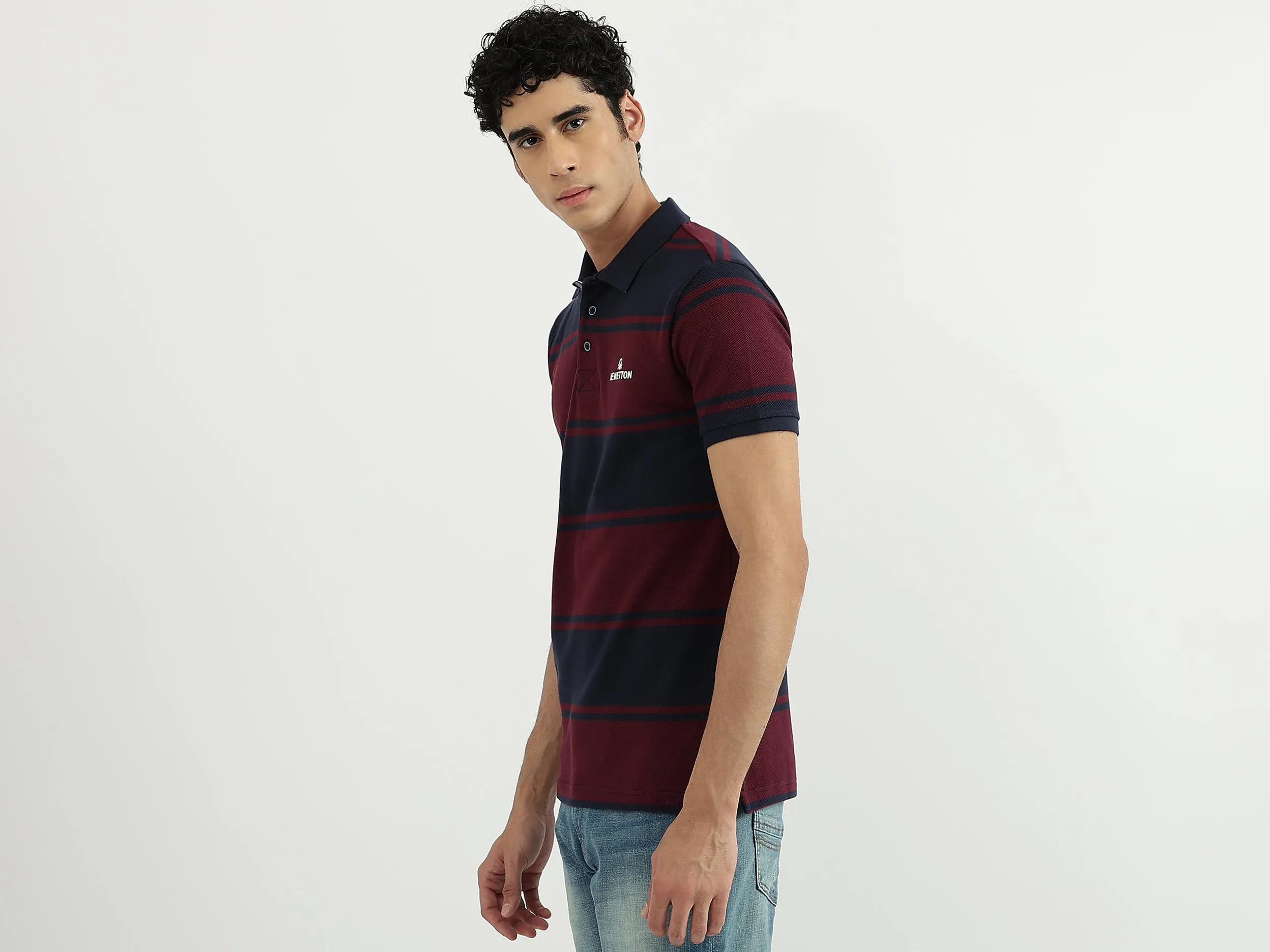 Men Stripe Polo Neck Polo T-Shirt