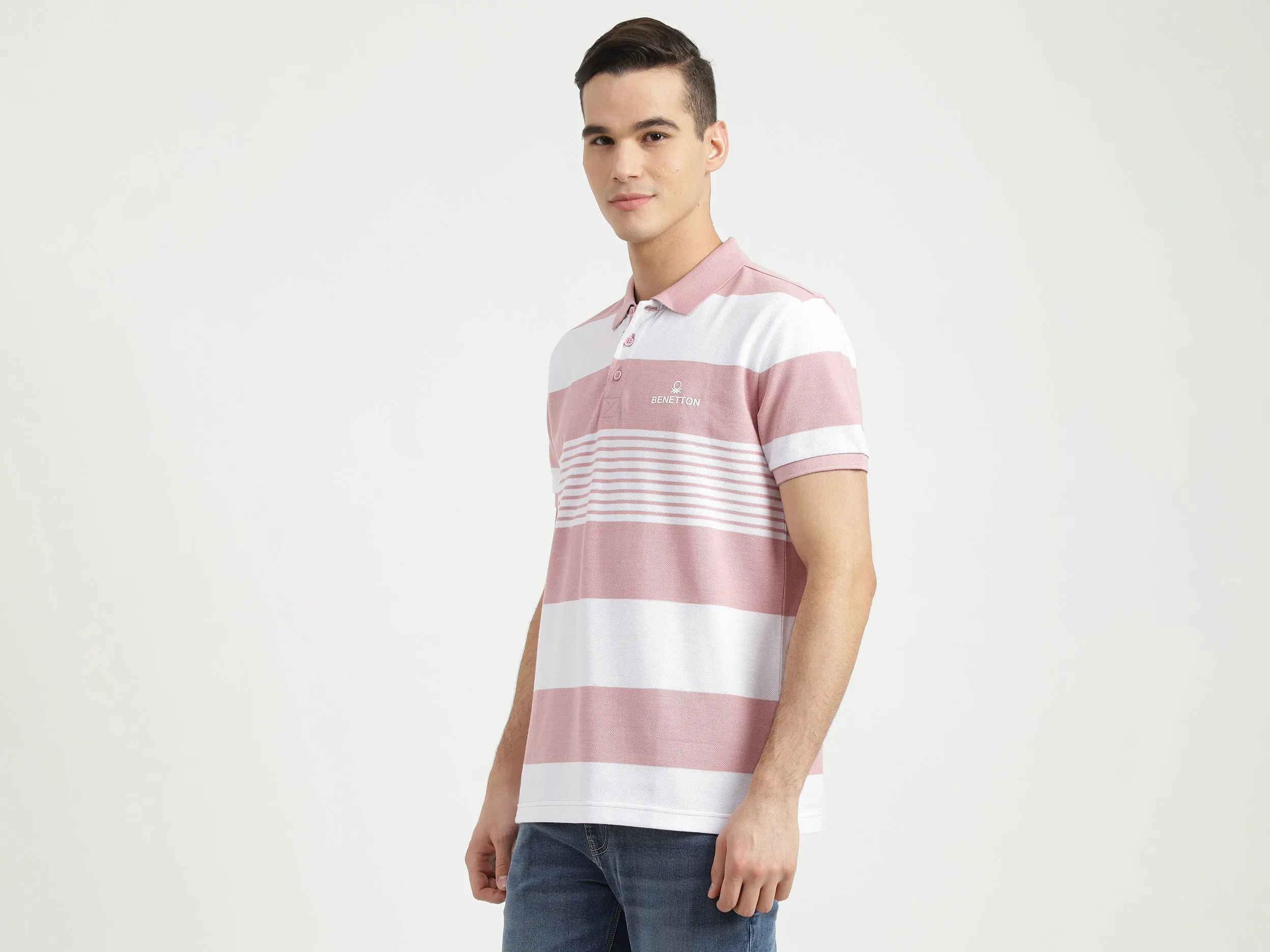 Men Stripe Polo Neck Polo T-Shirt