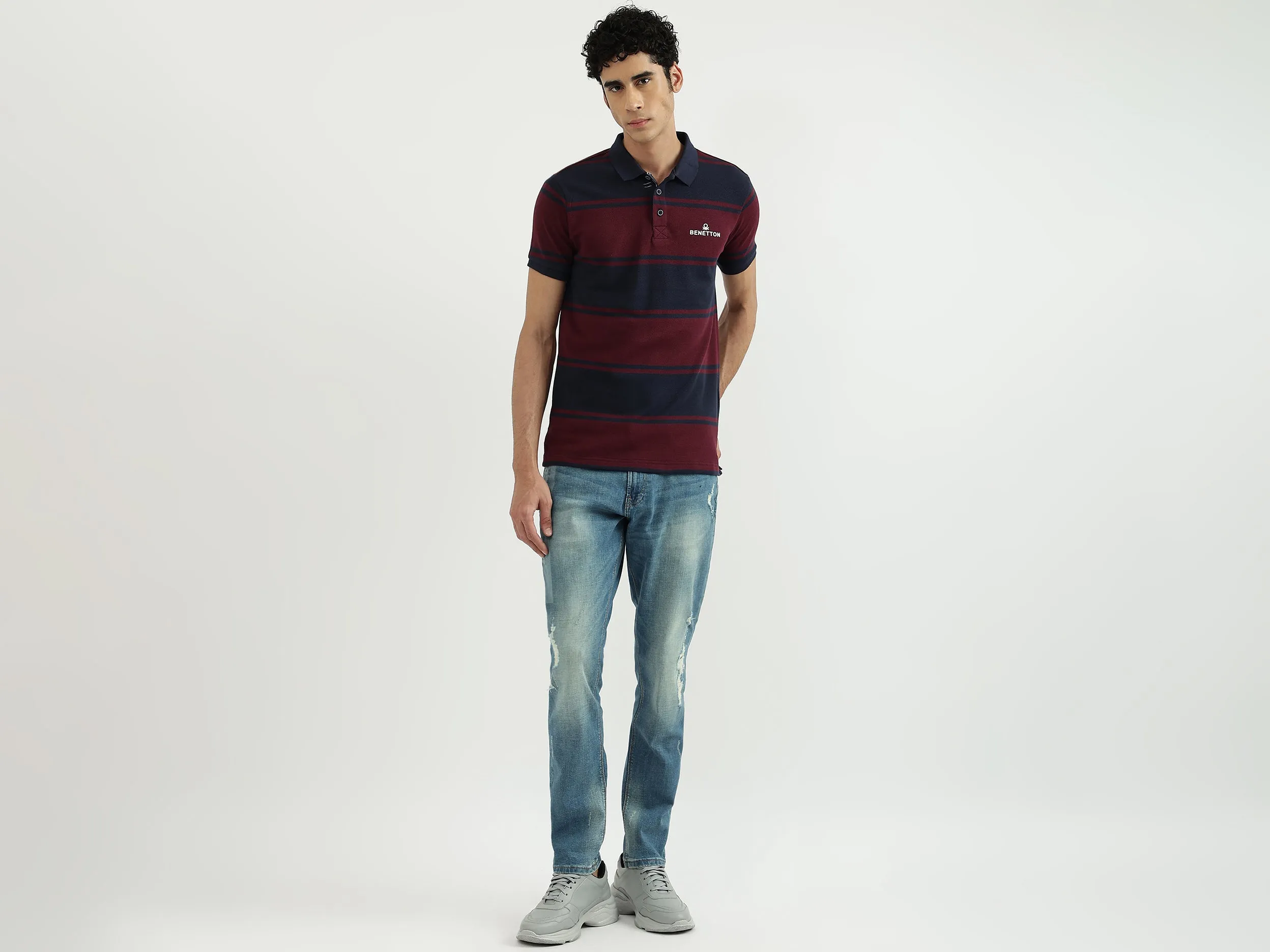 Men Stripe Polo Neck Polo T-Shirt