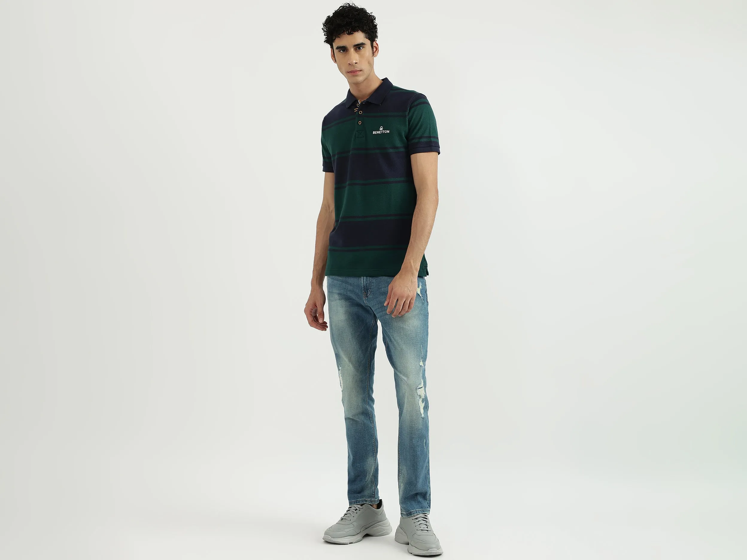 Men Stripe Polo Neck Polo T-Shirt