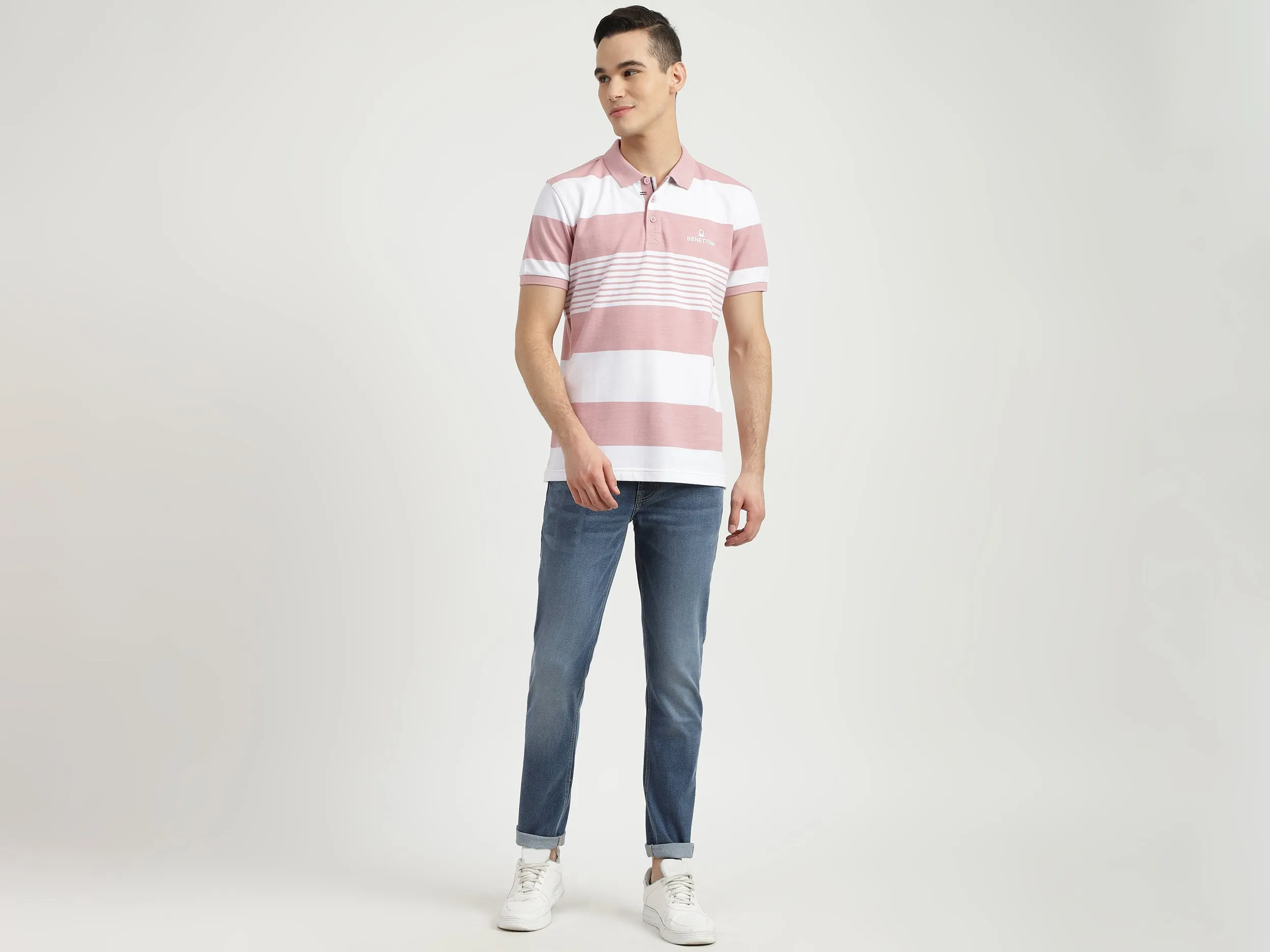 Men Stripe Polo Neck Polo T-Shirt