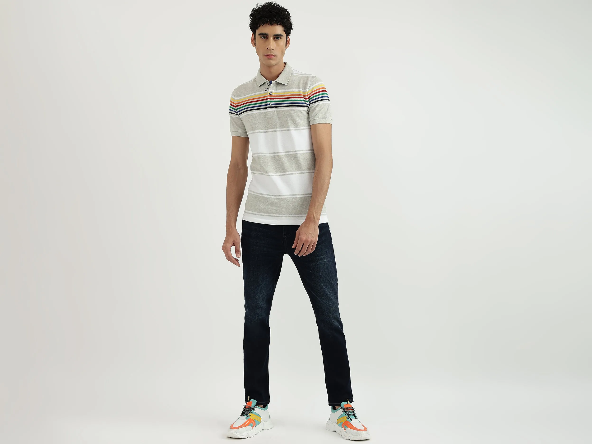 Men Stripe Polo Neck Polo T-Shirt