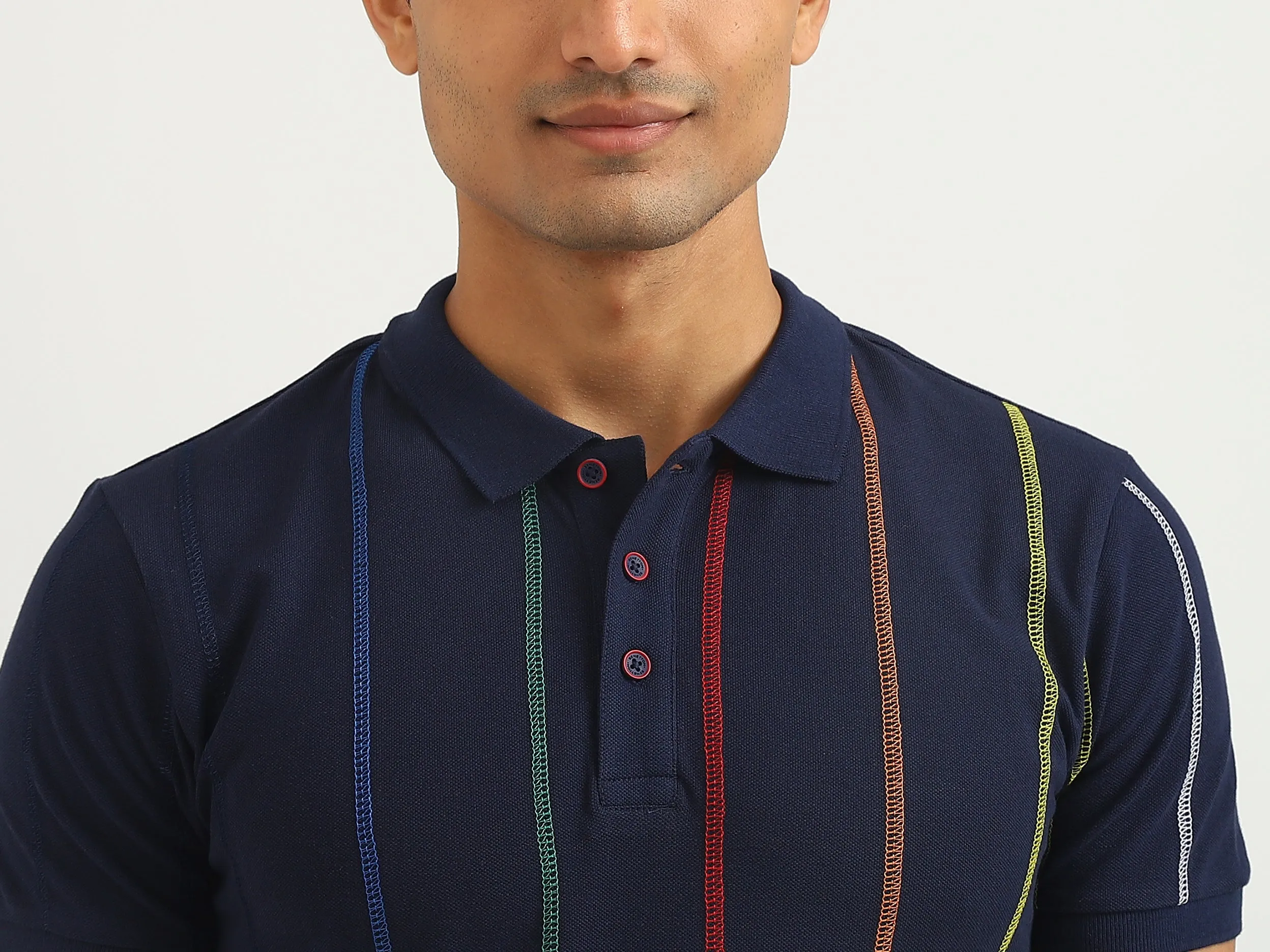 Men Striped Polo Collar T-shirt