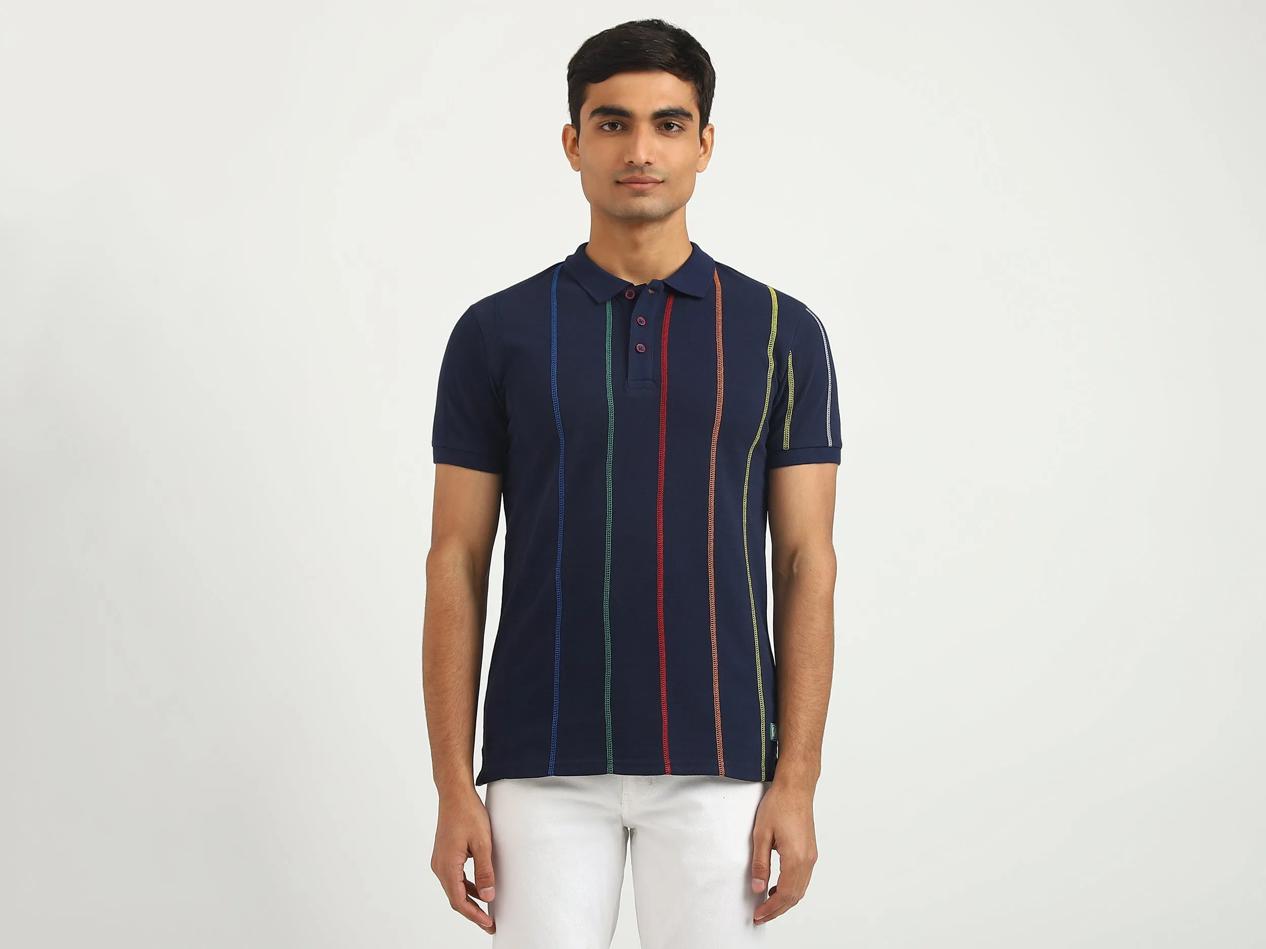 Men Striped Polo Collar T-shirt