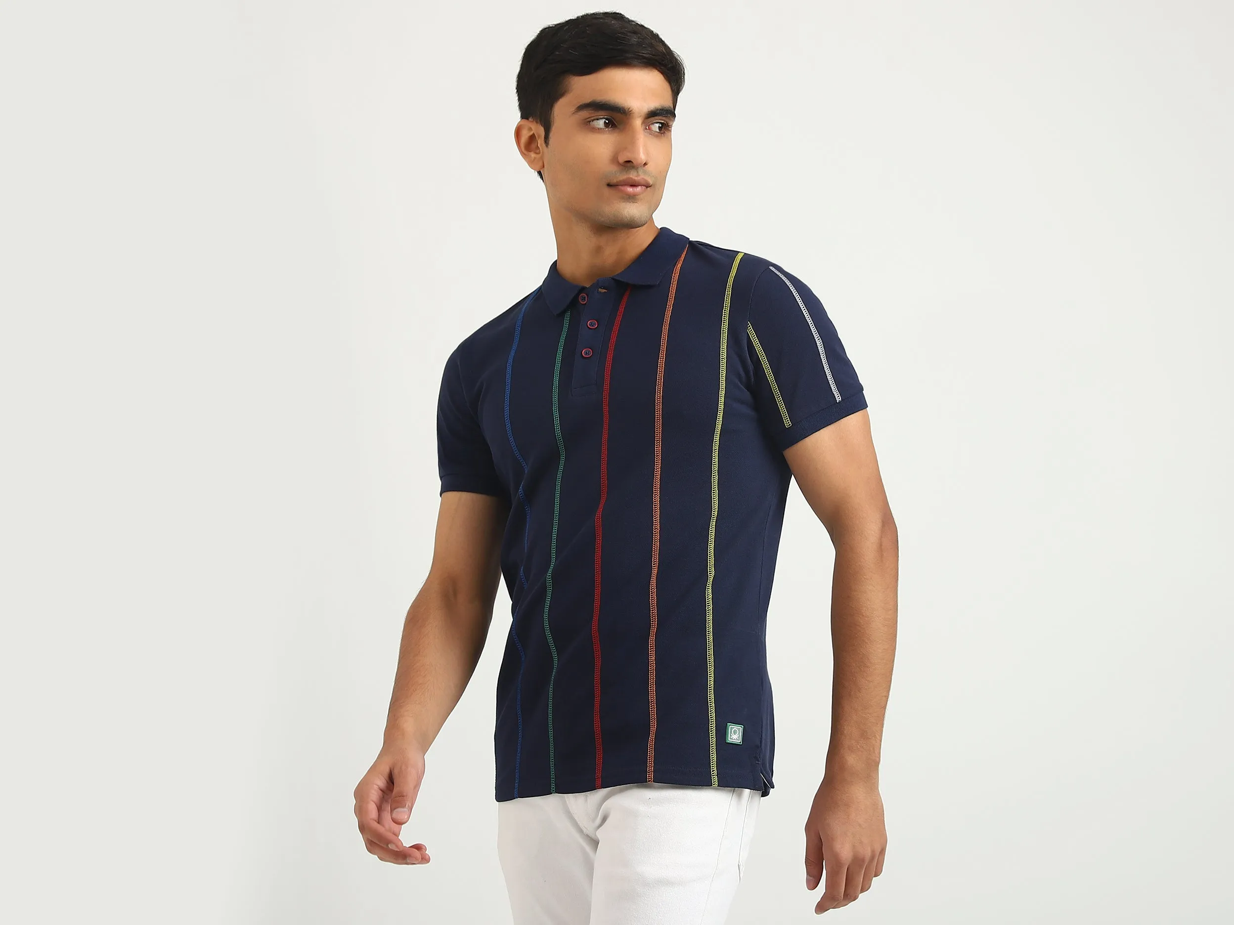 Men Striped Polo Collar T-shirt