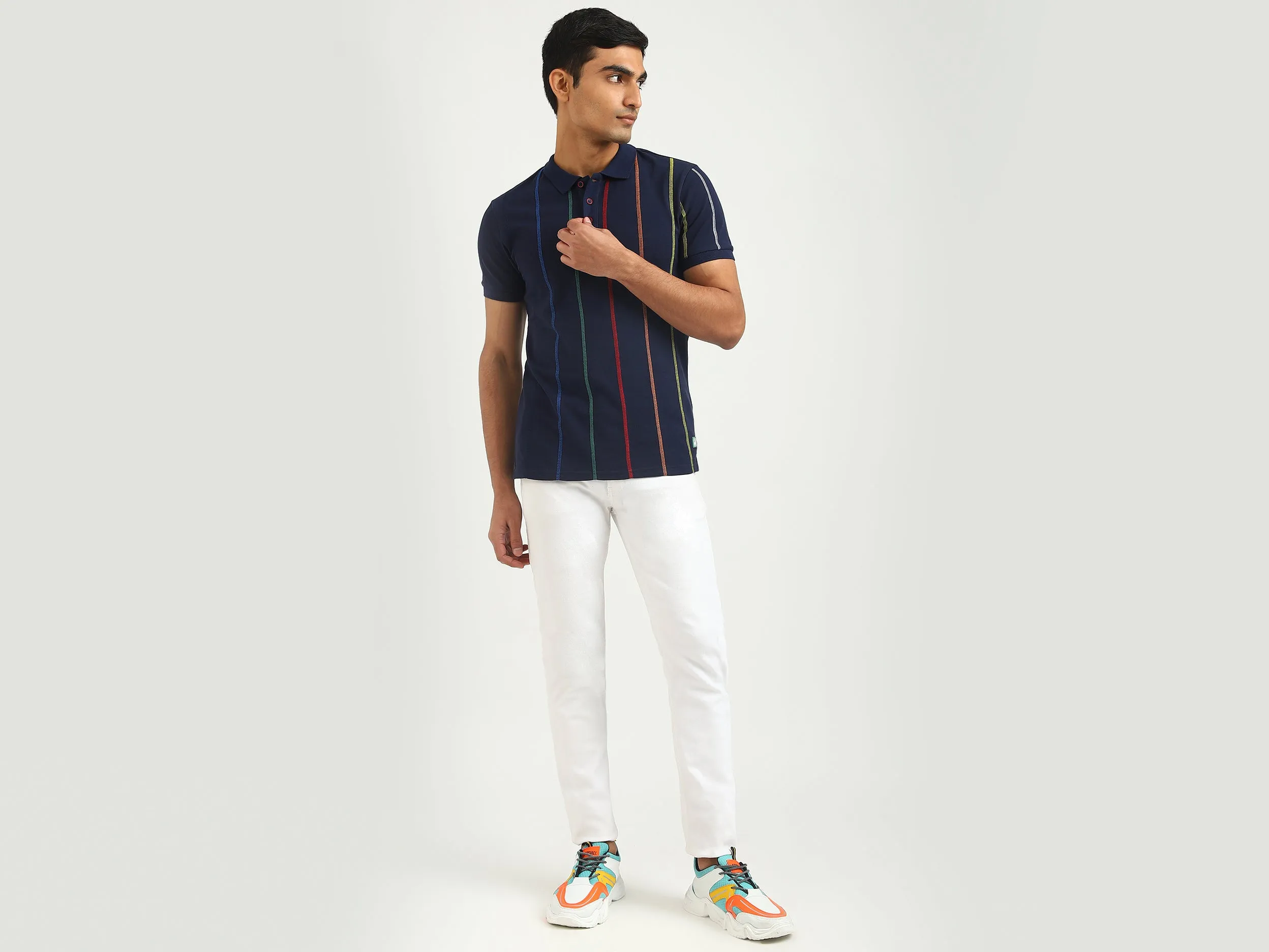 Men Striped Polo Collar T-shirt