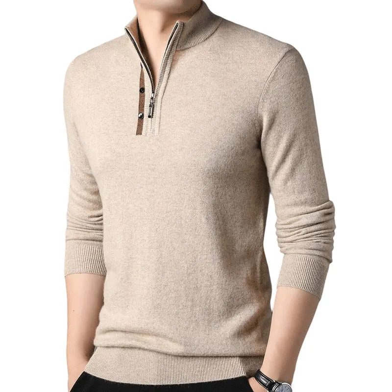 Men's 100% Pure Cashmere Sweater Half Zip Mock Neck Pullover Cashmere Sweater