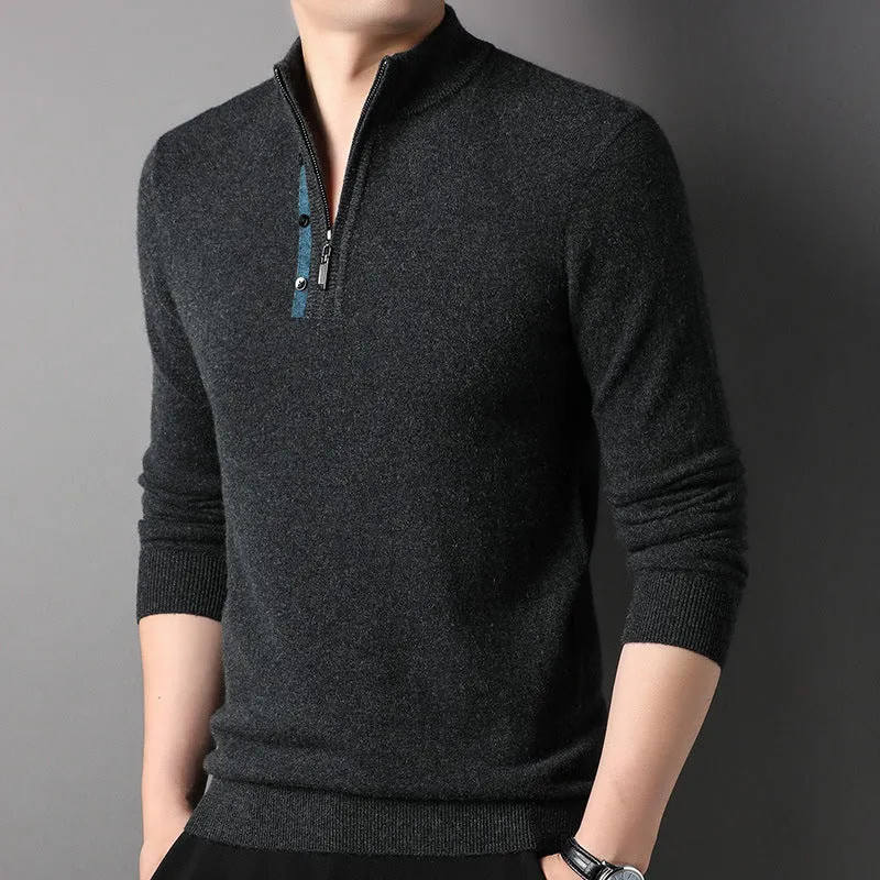 Men's 100% Pure Cashmere Sweater Half Zip Mock Neck Pullover Cashmere Sweater