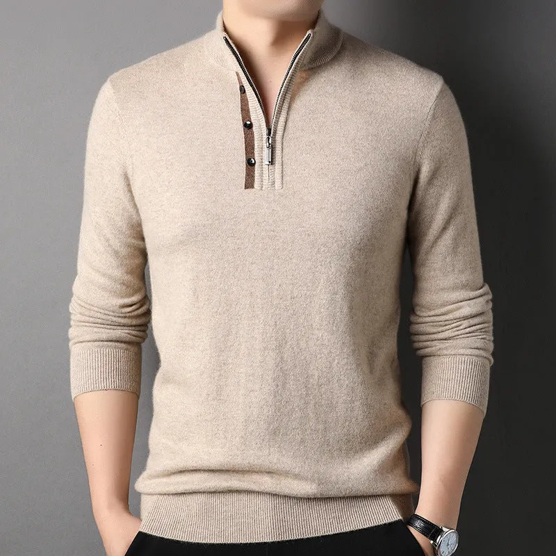Men's 100% Pure Cashmere Sweater Half Zip Mock Neck Pullover Cashmere Sweater