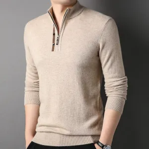 Men's 100% Pure Cashmere Sweater Half Zip Mock Neck Pullover Cashmere Sweater