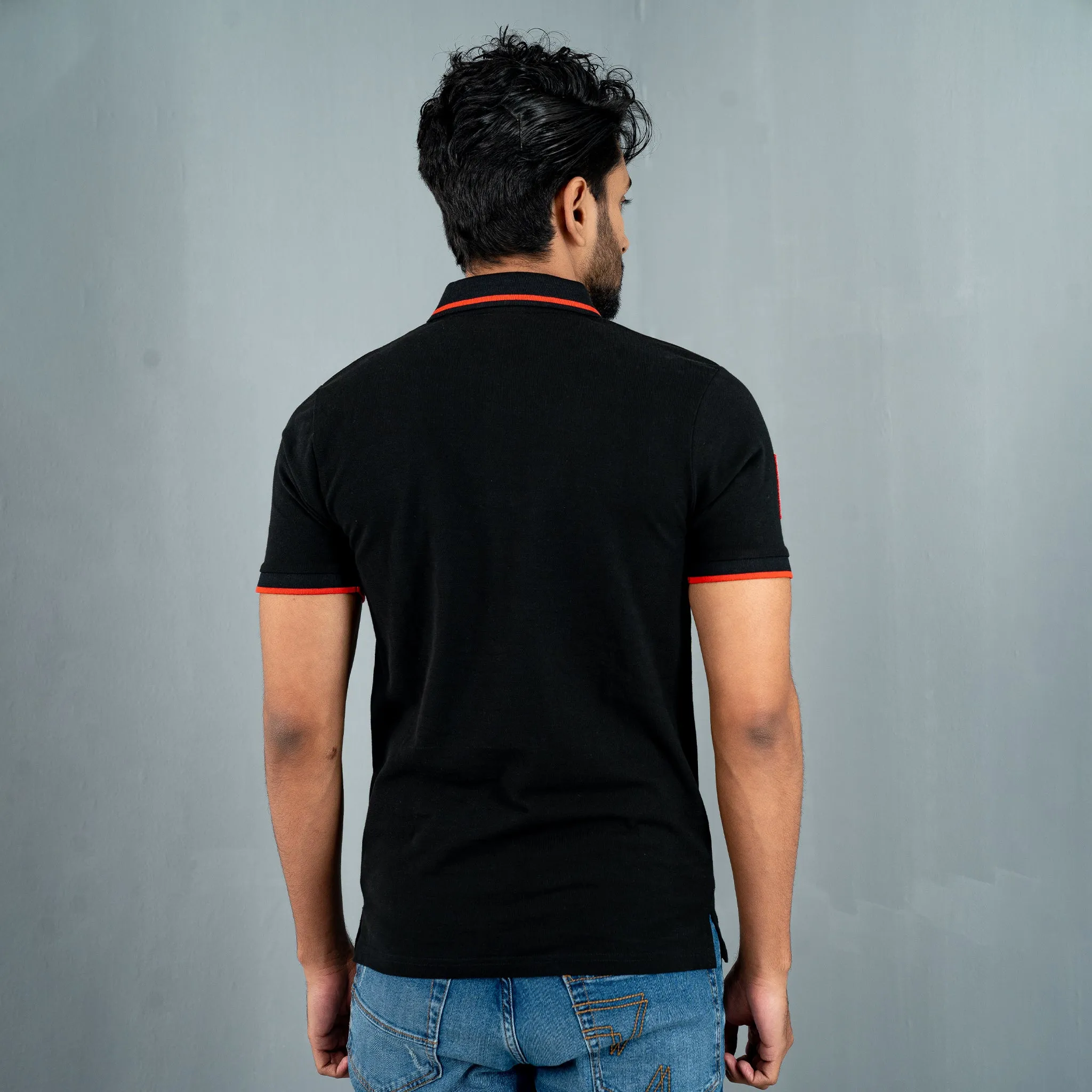 Mens Black Print Polo