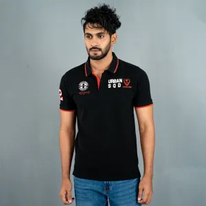 Mens Black Print Polo