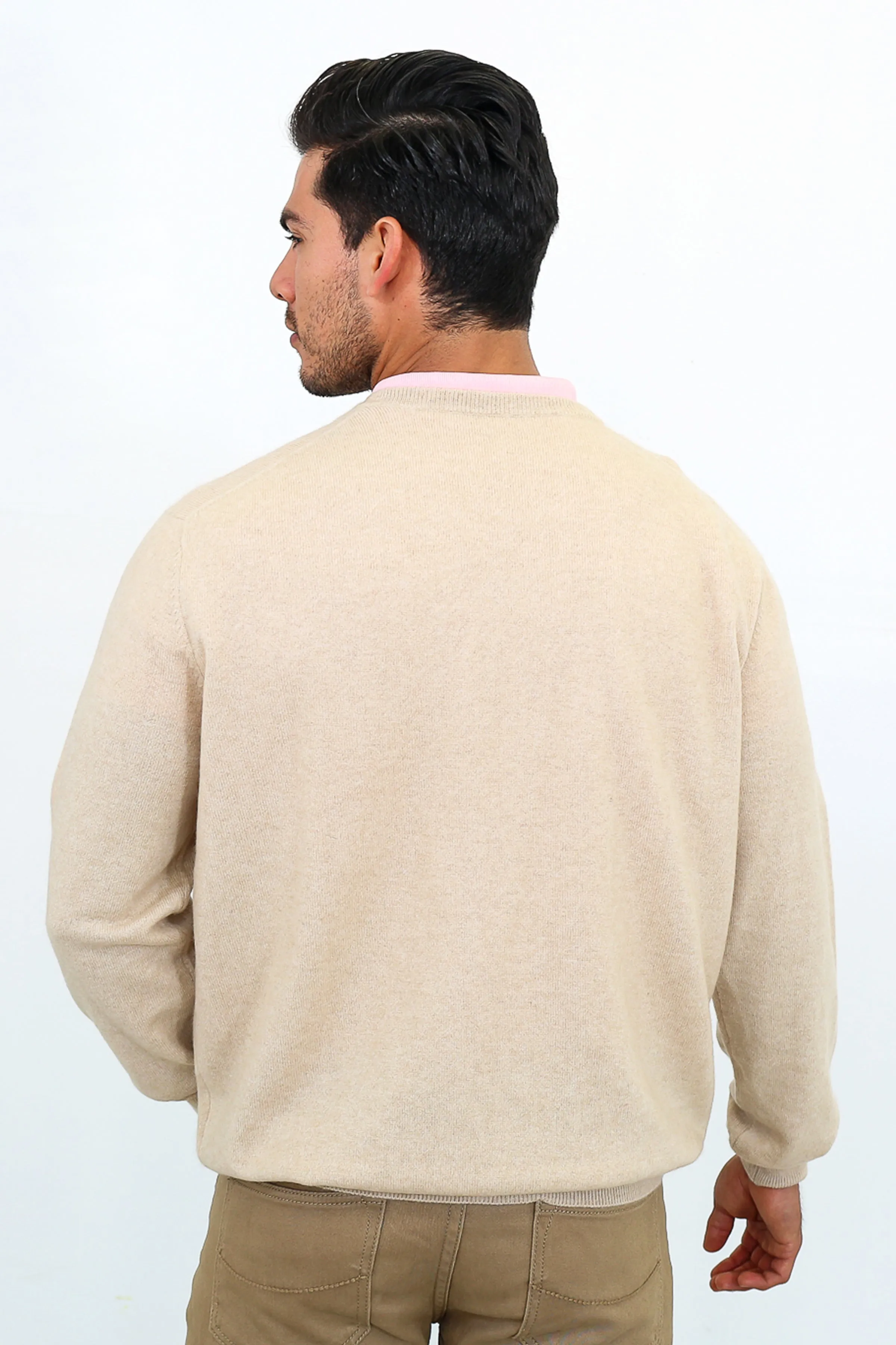 Mens Cashmere V-Neck Sweater - Tan