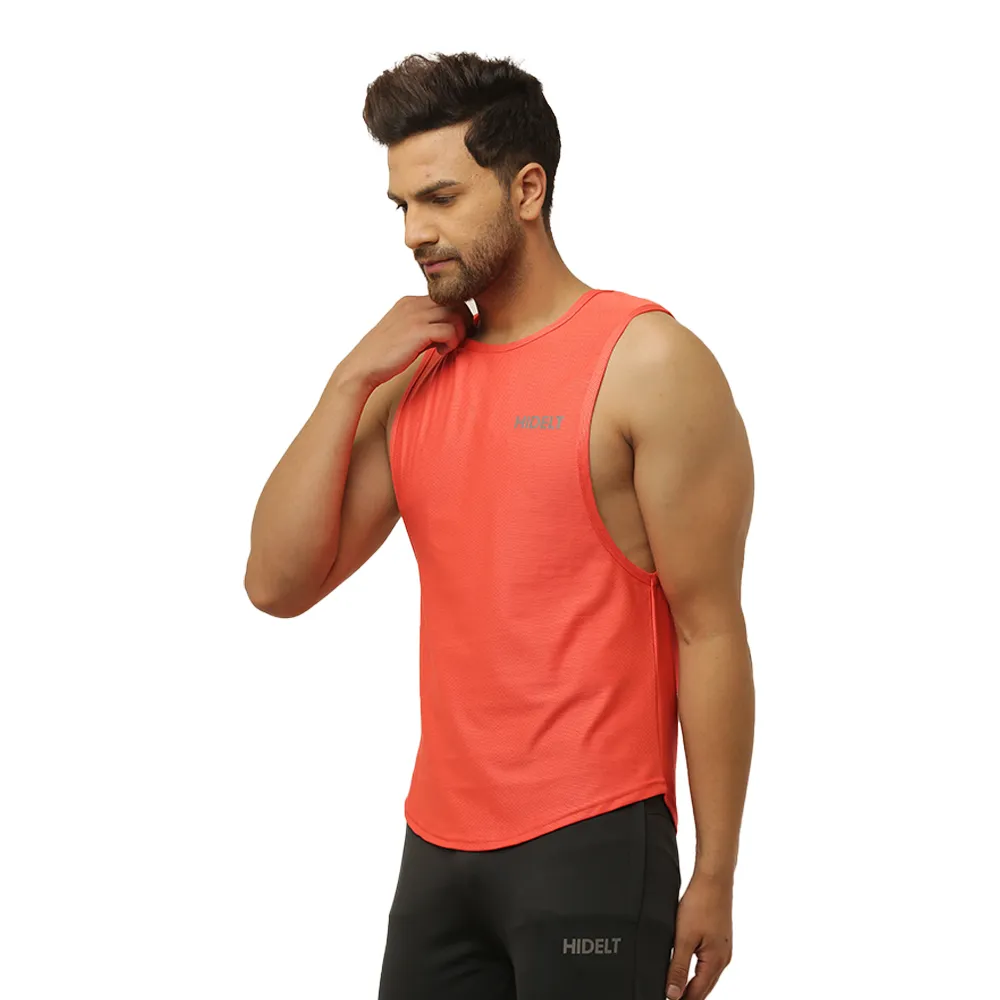 Men's gym Wear Drop Arm Tank - Carrot red color