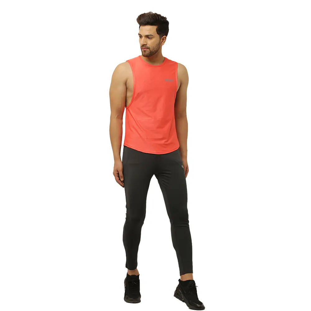 Men's gym Wear Drop Arm Tank - Carrot red color