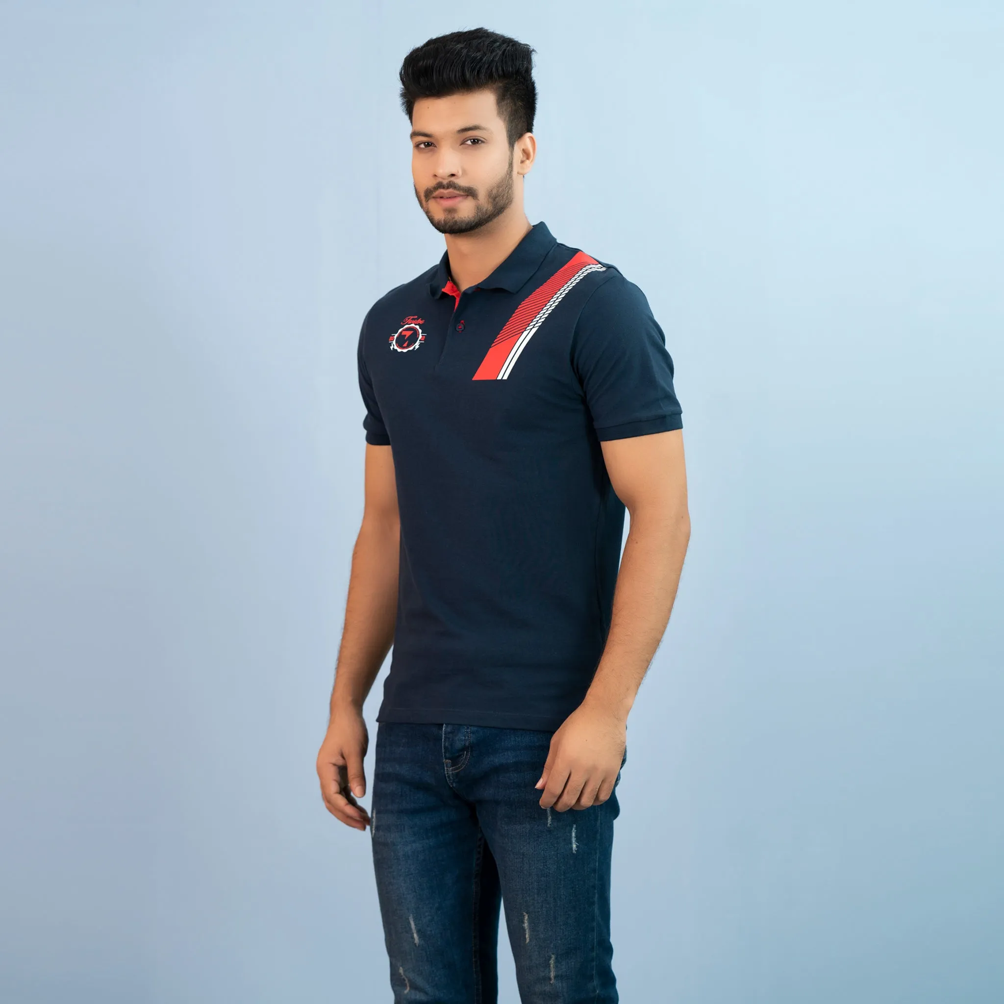 Men's Navy Print Polo
