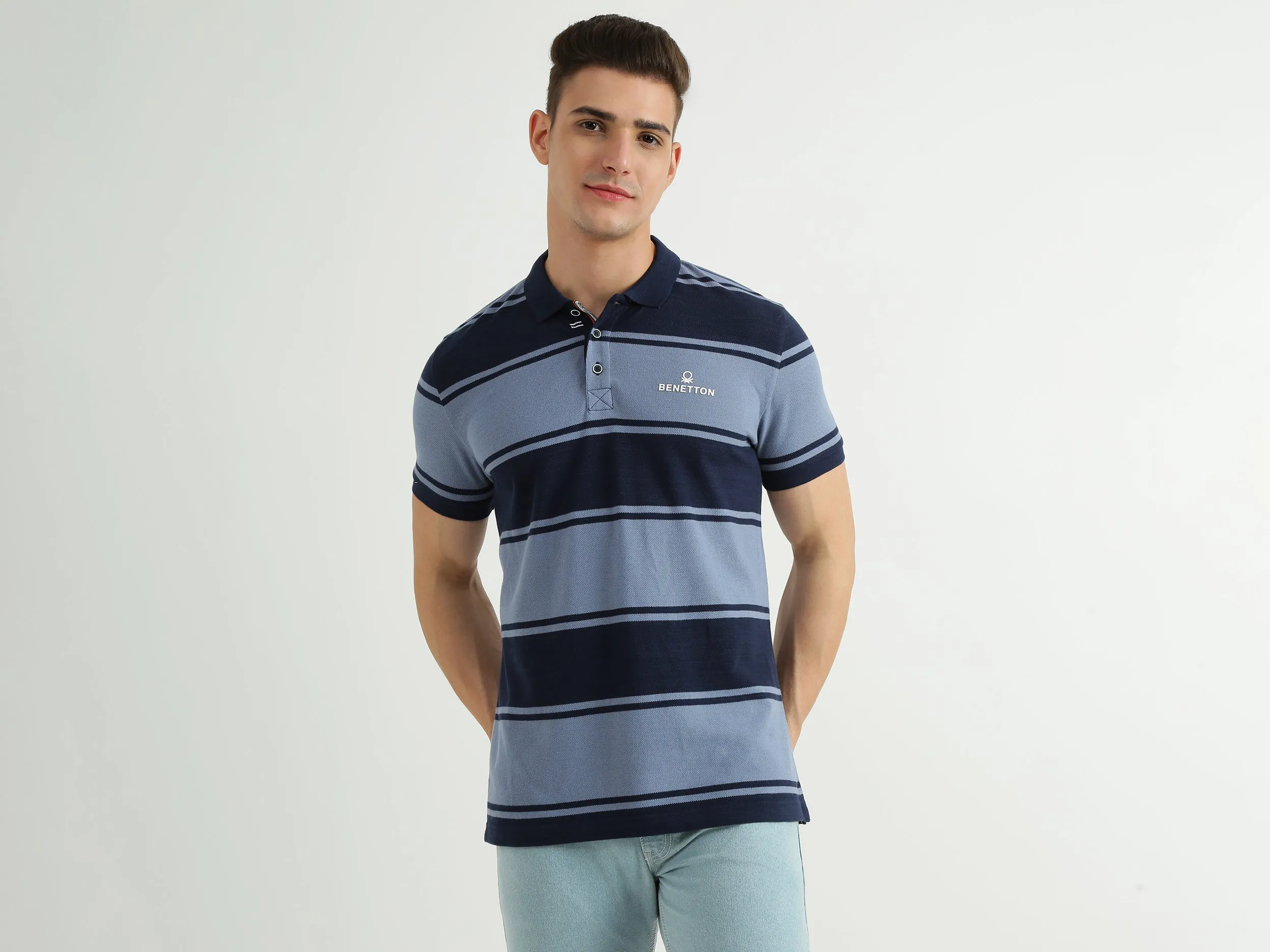 Mens Short Sleeve Stripe Polo T-Shirt