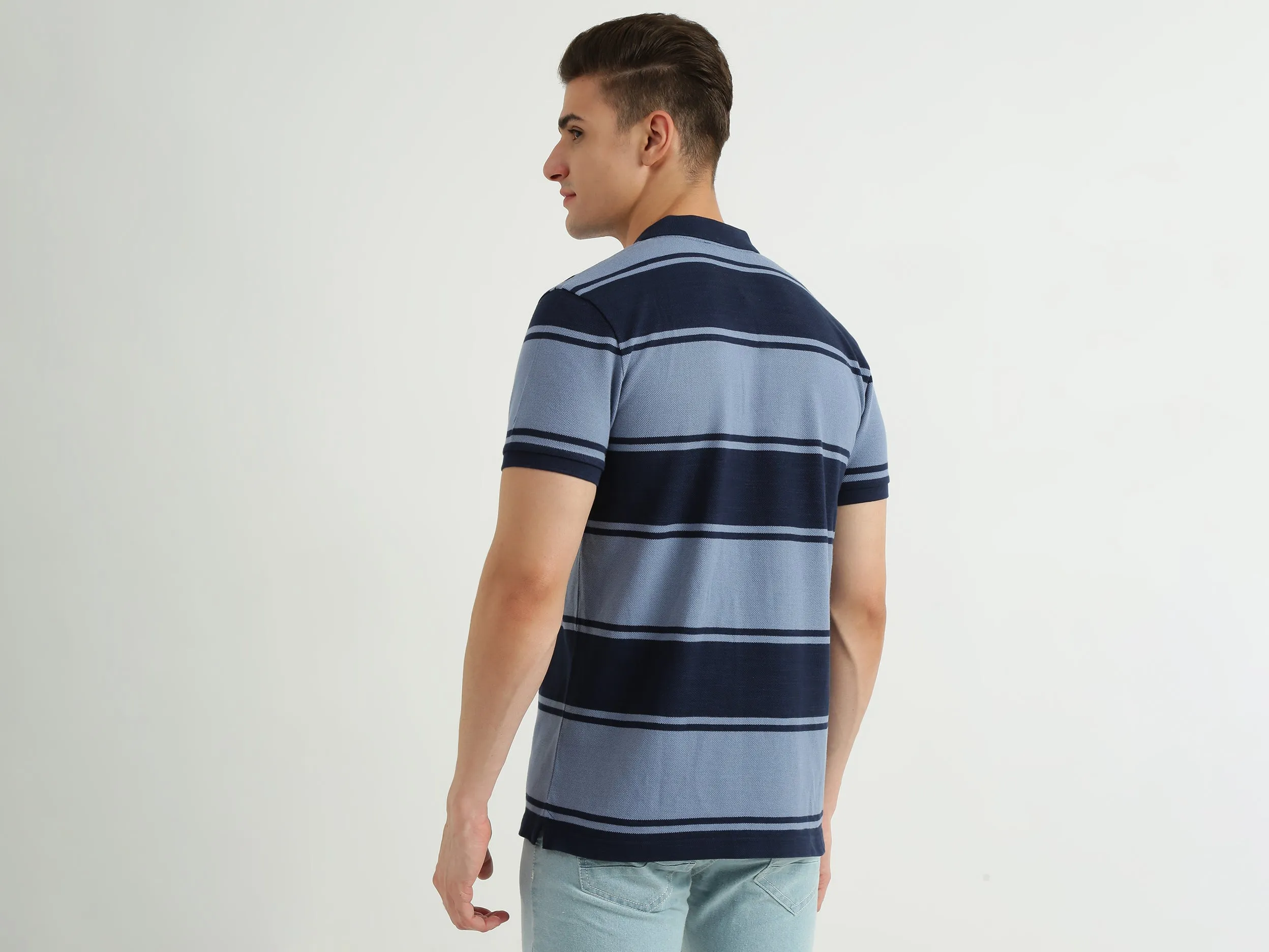 Mens Short Sleeve Stripe Polo T-Shirt