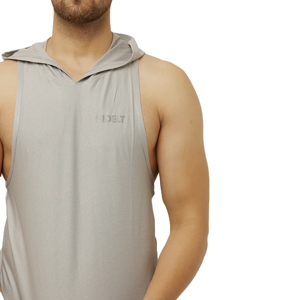 Men's Solid Grey Drop Tank with Hood