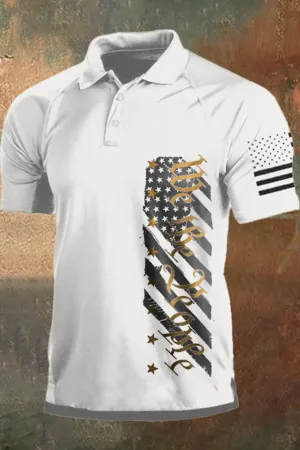 Men's Vintage American Flag Independence Day Color Block Polo Shirt
