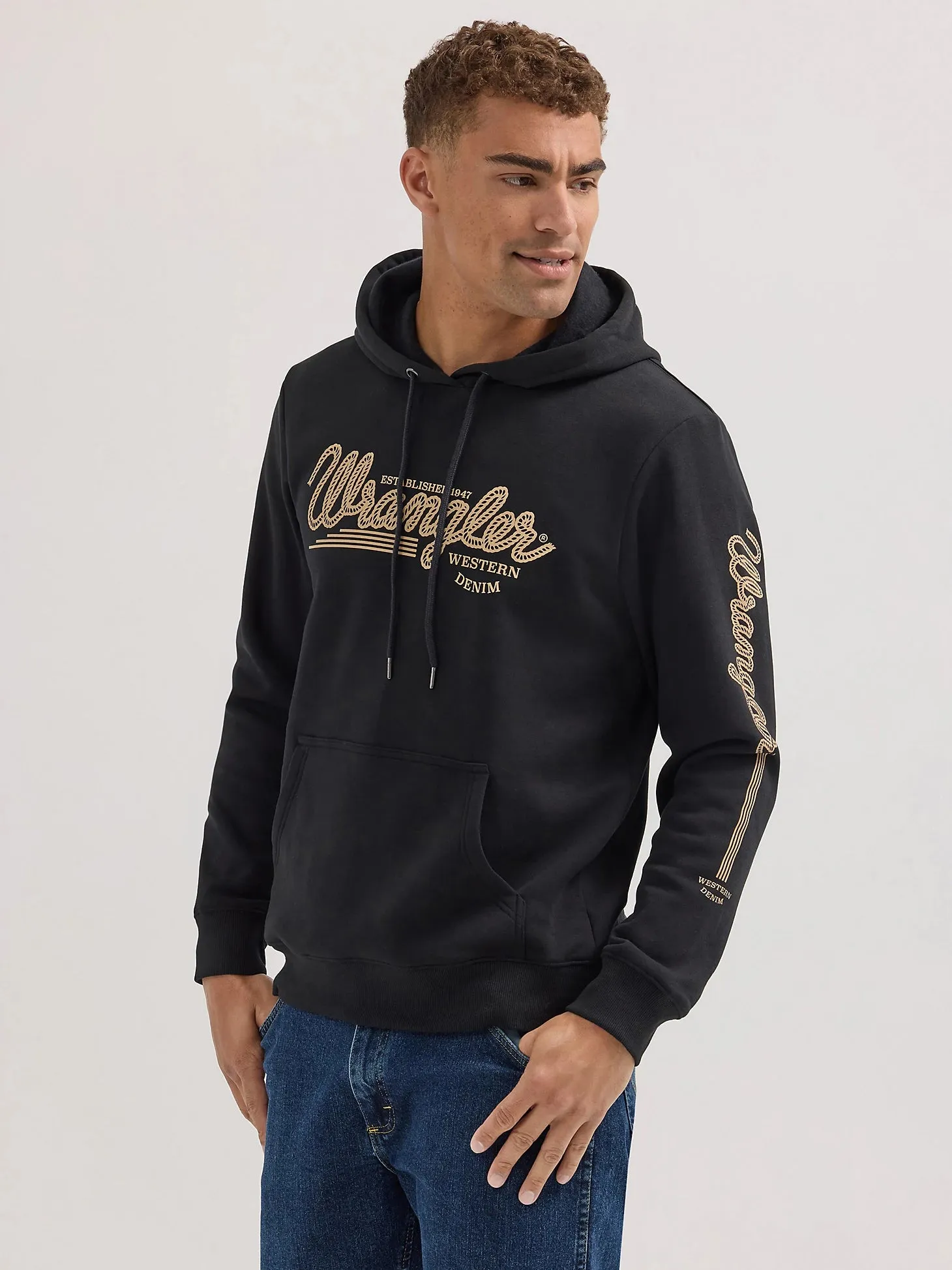 Men's Wrangler Logo Arm Hit Pullover Hoodie - Jet Black