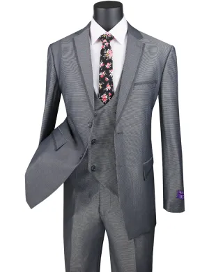 Modern Fit 3 Piece Suit Birdseye Pattern with Contrast Trim (Charcoal) MV2B-1