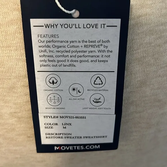 Movetes Restore Sweater Sweatshirt Long Sleeve NWT