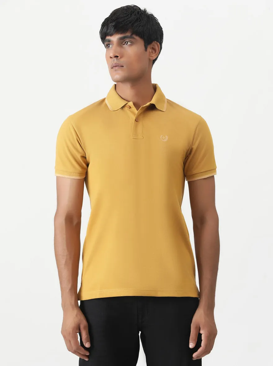 Mustard Yellow Solid Slim Fit Polo T-Shirt | Greenfibre