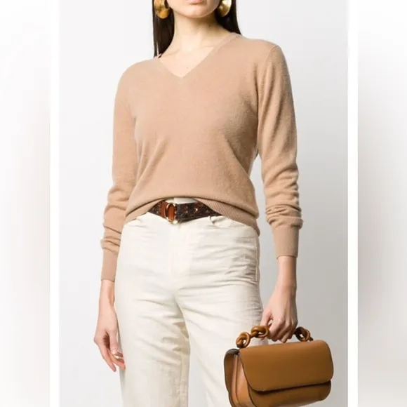 Naadam 100% Cashmere V-neck Camel Brown sweater MED as is(minor pilling)