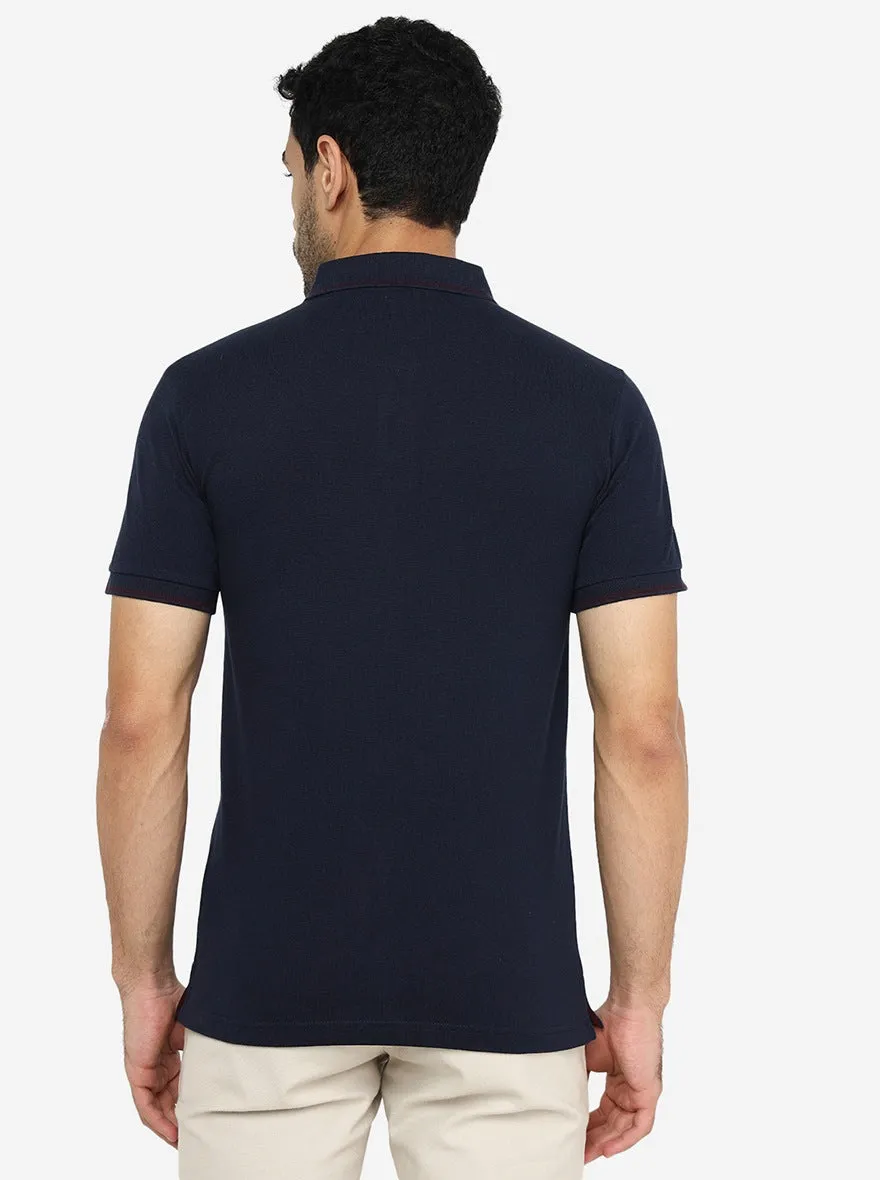Navy Blue Solid Slim Fit Polo T-Shirt | Greenfibre