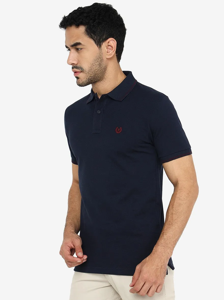 Navy Blue Solid Slim Fit Polo T-Shirt | Greenfibre