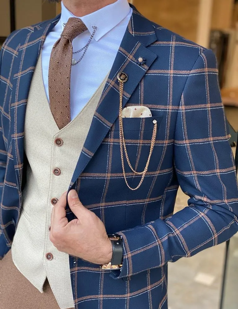 Nevada Blue Slim Fit Plaid Blazer - Elevate Your Style