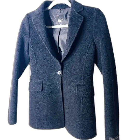 New Kang &amp; Lee Black Wool one button Women's fitted Blazer Sz S with pockets
