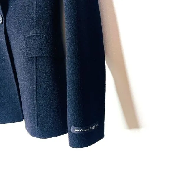 New Kang &amp; Lee Black Wool one button Women's fitted Blazer Sz S with pockets
