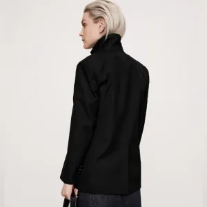 New Kang &amp; Lee Black Wool one button Women's fitted Blazer Sz S with pockets