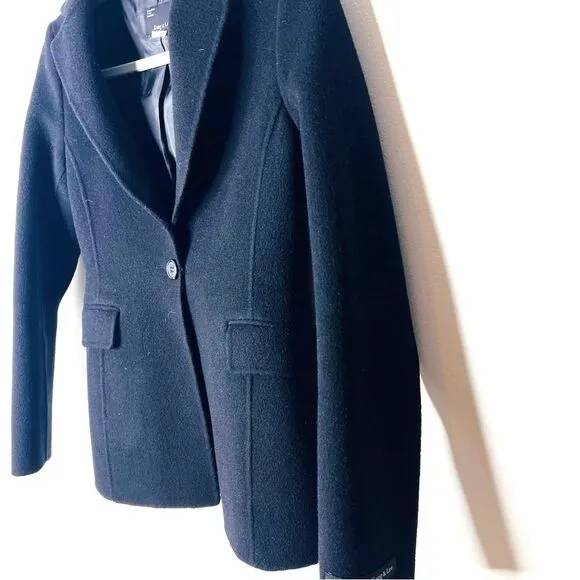 New Kang &amp; Lee Black Wool one button Women's fitted Blazer Sz S with pockets