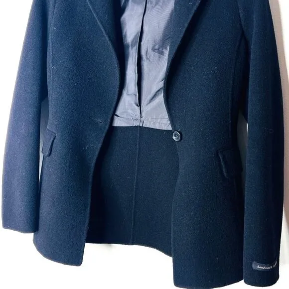 New Kang &amp; Lee Black Wool one button Women's fitted Blazer Sz S with pockets