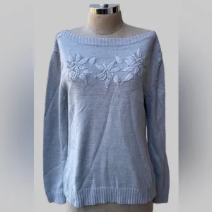 New York &amp; Company beautiful gray sweater with embroidered snowflakes and studs