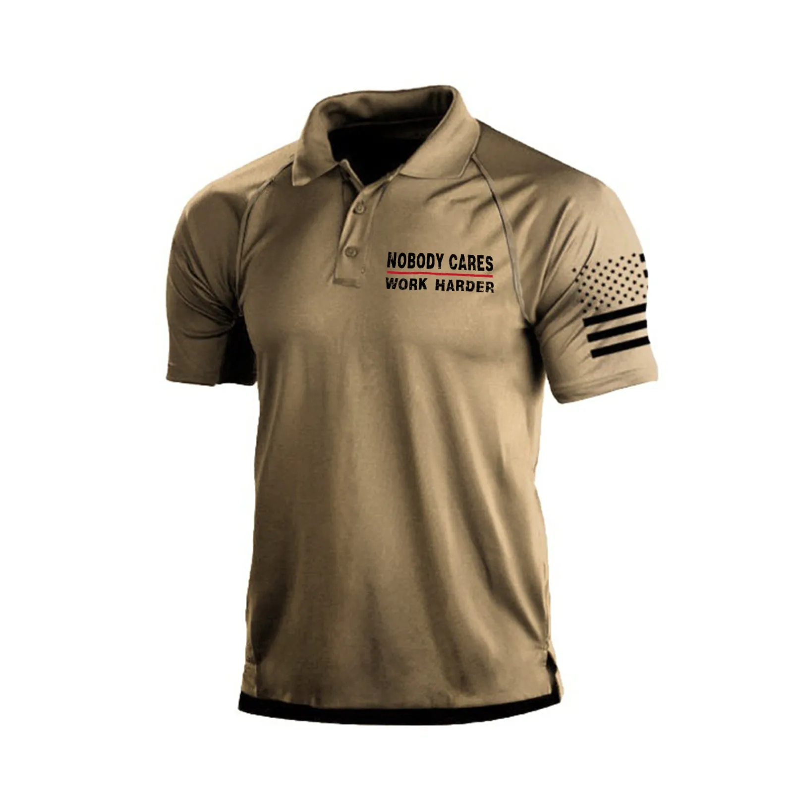 NOBODY CARES WORK HARDER 1/4 BUTTON RAGLAN GRAPHIC POLO SHIRT