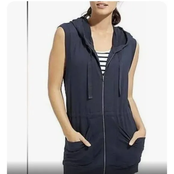 NWT Athleta Out of Stock Hooded Modal Lotus Vest in Navy Sleeveless Full Zio LG