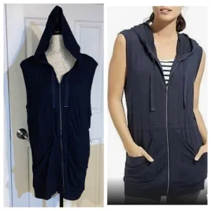 NWT Athleta Out of Stock Hooded Modal Lotus Vest in Navy Sleeveless Full Zio LG