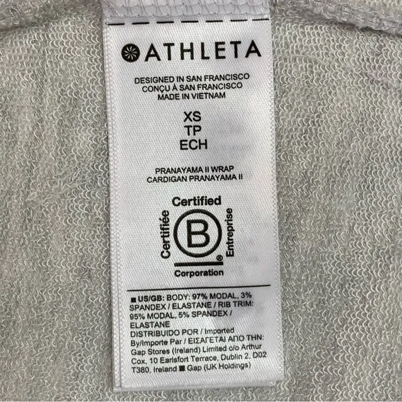 NWT Athleta Women's Gray Cardigan Sweater French Terry Tranquility Wrap Size XS