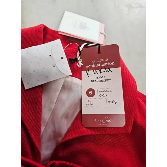 NWT Cabi Women's Carol Beau Red Bow Blazer Short Jacket Love Collection Size 6