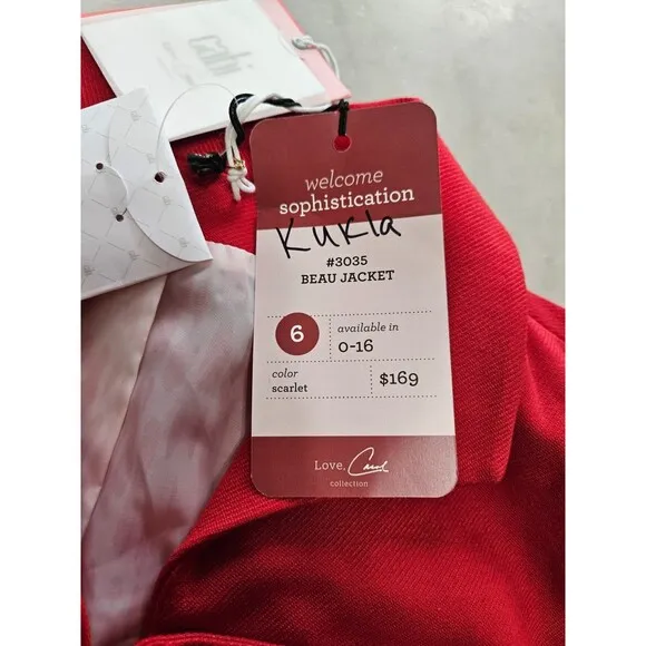 NWT Cabi Women's Carol Beau Red Bow Blazer Short Jacket Love Collection Size 6