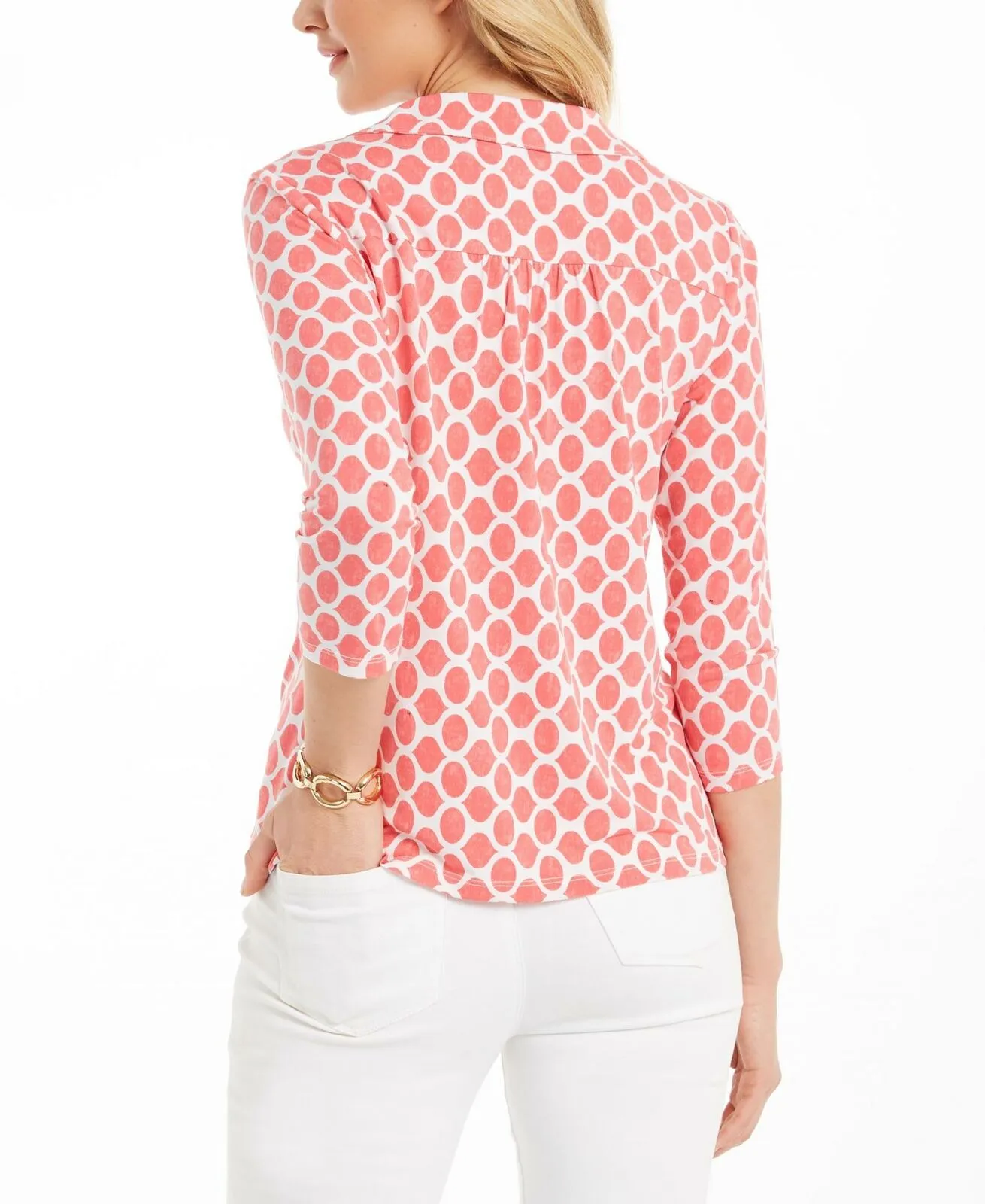 NWT Charter Club Petite Geo 3/4-Sleeve Knit Polo Top. 100086944PT Petite Large