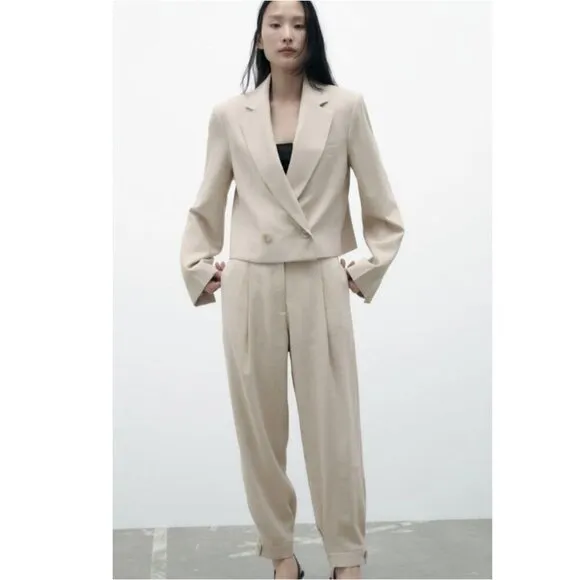 NWT ZARA Cropped Double Breasted Blazer