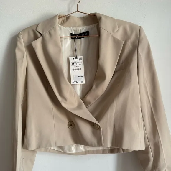 NWT ZARA Cropped Double Breasted Blazer